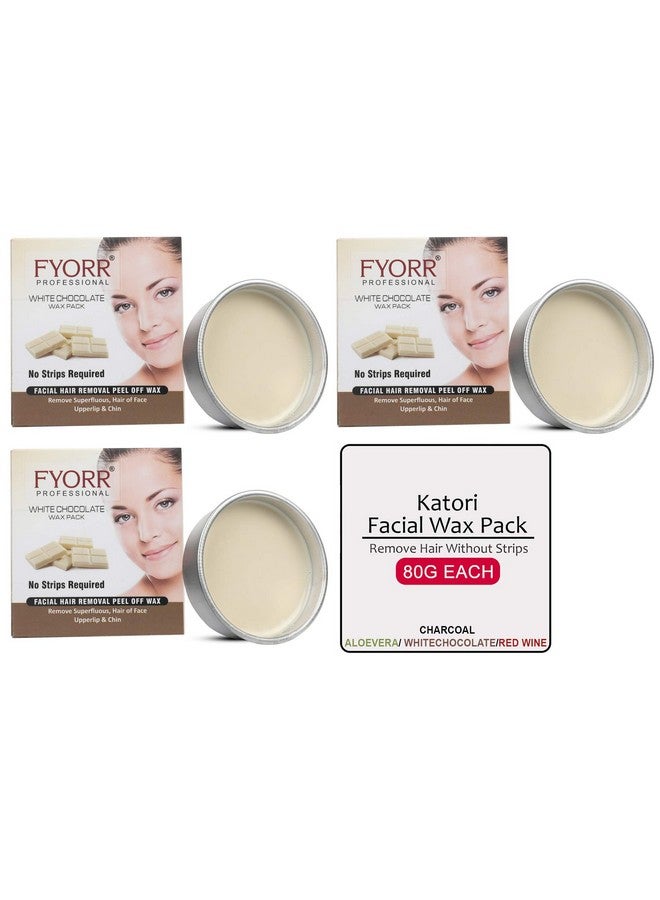 FYORR Facial Katori Peel-Off Wax Combo Of 3, White Chocolate - For Women - 80 Gm Each - Image 1