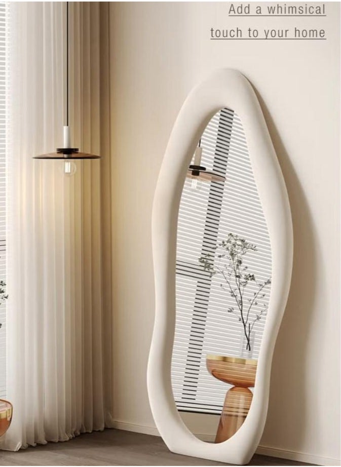 Arabest - Full Length Wall Mirror, Irregular Floor Mirror, Boho Decor, Irregular Wall Mirror for Bedroom, Living Room, Full Body Mirror, White - Image 1