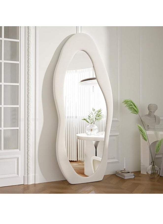 Arabest - Full Length Wall Mirror, Irregular Floor Mirror, Boho Decor, Irregular Wall Mirror for Bedroom, Living Room, Full Body Mirror, White - Image 1