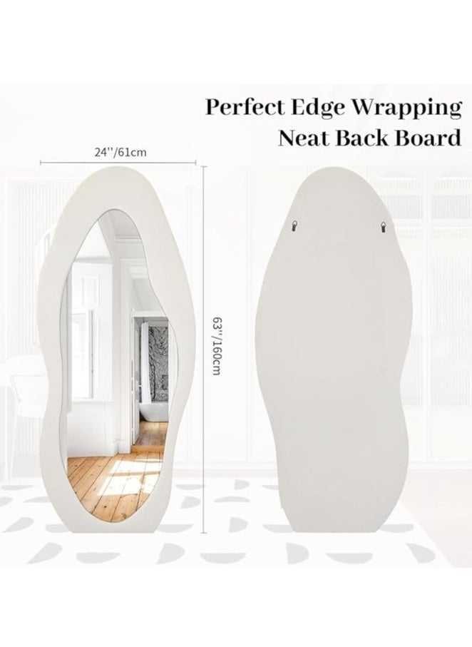 Arabest - Full Length Wall Mirror, Irregular Floor Mirror, Boho Decor, Irregular Wall Mirror for Bedroom, Living Room, Full Body Mirror, White - Image 1