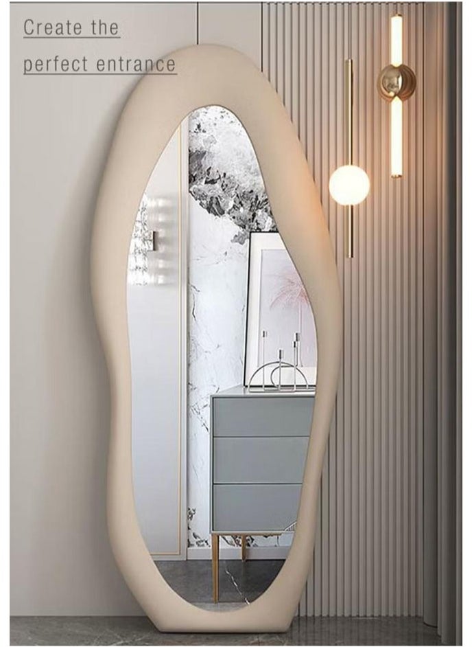 Arabest - Full Length Wall Mirror, Irregular Floor Mirror, Boho Decor, Irregular Wall Mirror for Bedroom, Living Room, Full Body Mirror, White - Image 1