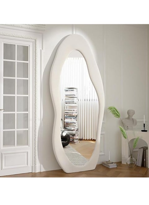 Full Length Wall Mirror, Irregular Floor Mirror, Boho Decor, Irregular Wall Mirror for Bedroom, Living Room, Full Body Mirror, White