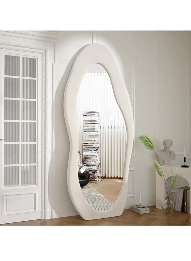 Arabest Full Length Wall Mirror, Irregular Floor Mirror, Boho Decor, Irregular Wall Mirror for Bedroom, Living Room, Full Body Mirror, White  - Image 1