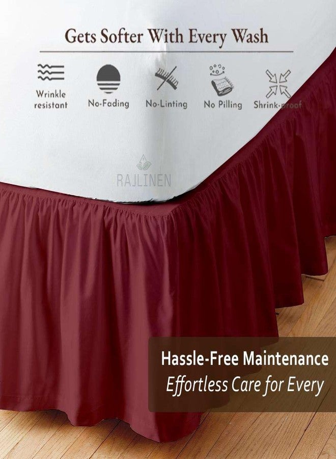 Rajlinen تنورة سرير راجلين مزخرفة مع زوايا مقسومة، تنورة غبار مزدوجة بارتفاع 16 بوصة، تنورة سرير من الألياف الدقيقة 100% مع تغطية ثلاثية الجوانب، مزخرفة بالجمع، لون بورغندي - Image 4