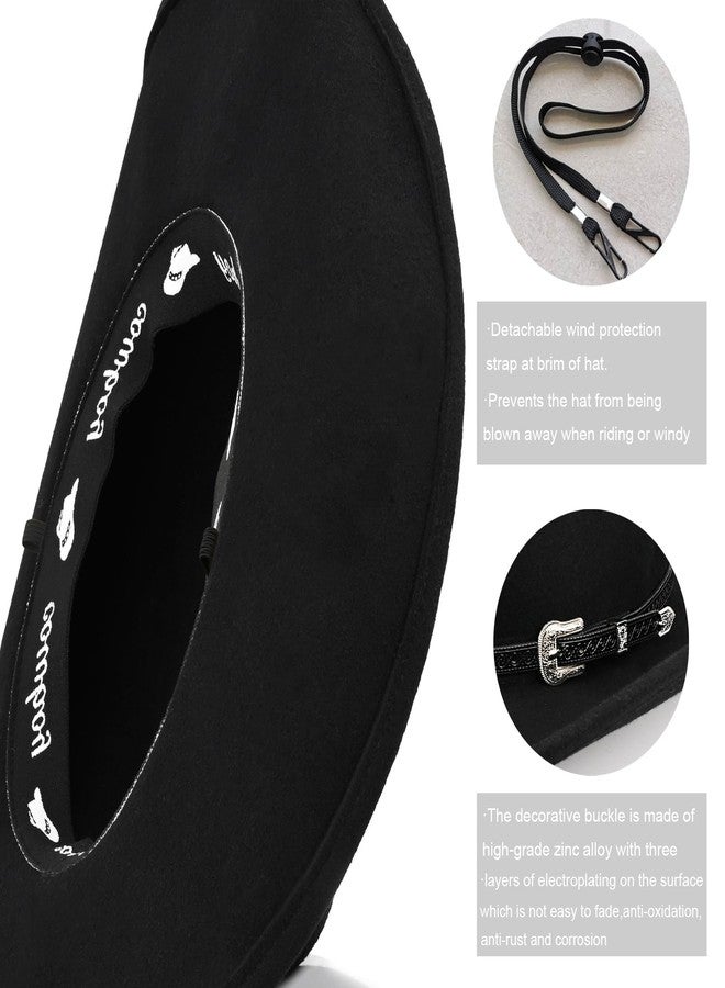 Foeran 100% Wool Western Cowboy Hat for Men Women Classic Fedora Hat Felt Cowgirls Hats with Two Decorative Bands (US, Alpha, Large, X-Large, Black-A) - Image 5