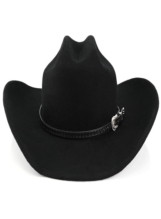 Foeran 100% Wool Western Cowboy Hat for Men Women Classic Fedora Hat Felt Cowgirls Hats with Two Decorative Bands (US, Alpha, Large, X-Large, Black-A) - Image 4