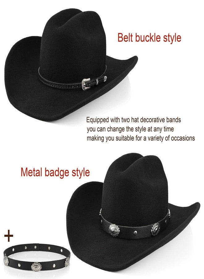 Foeran 100% Wool Western Cowboy Hat for Men Women Classic Fedora Hat Felt Cowgirls Hats with Two Decorative Bands (US, Alpha, Large, X-Large, Black-A) - Image 3