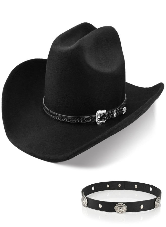 Foeran 100% Wool Western Cowboy Hat for Men Women Classic Fedora Hat Felt Cowgirls Hats with Two Decorative Bands (US, Alpha, Large, X-Large, Black-A) - Image 1