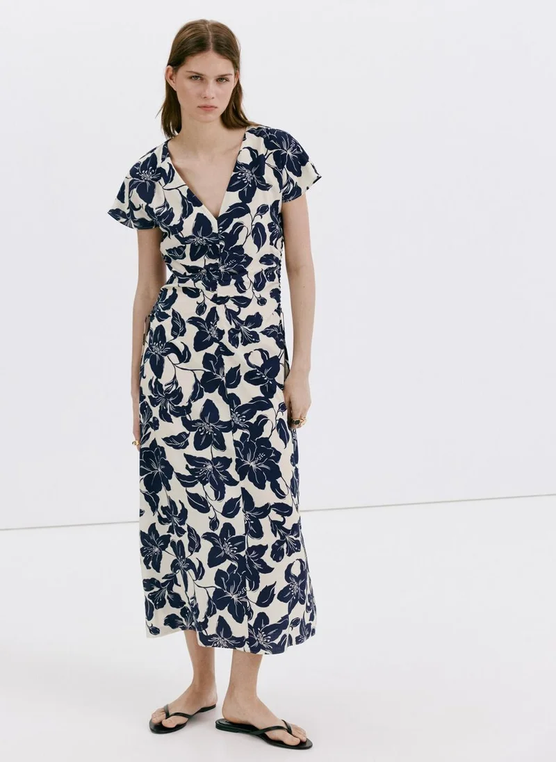 Mango Side Ruched Floral Dress