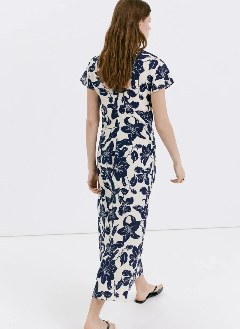 Mango Side Ruched Floral Dress