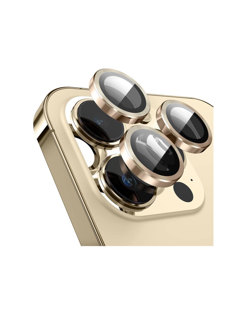 Camera Lens Protector for iPhone 15 Pro/iPhone 15 Pro Max, [Keep Original Shooting]Tempered Glass Screen Protector Metal Individual Camera Cover Accessories Case Friendly (Gold)  - Image 1