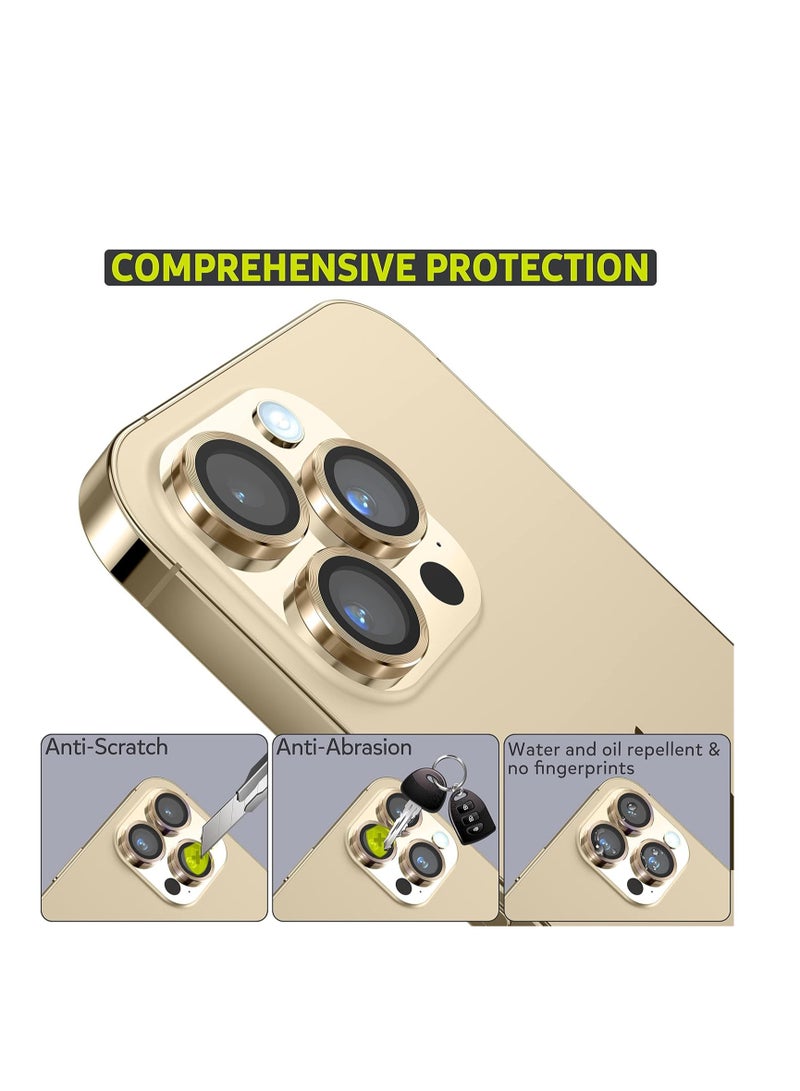 Camera Lens Protector for iPhone 15 Pro/iPhone 15 Pro Max, [Keep Original Shooting]Tempered Glass Screen Protector Metal Individual Camera Cover Accessories Case Friendly (Gold)  - Image 2