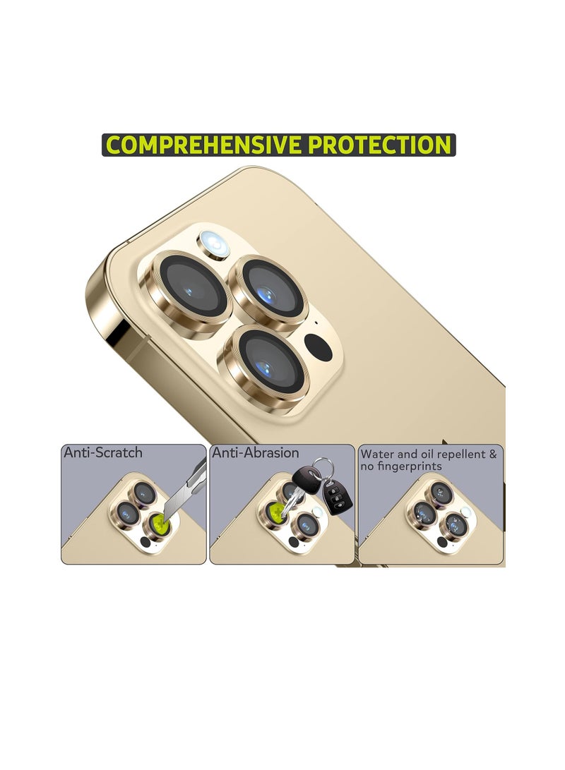 Camera Lens Protector for iPhone 15 Pro/iPhone 15 Pro Max, [Keep Original Shooting]Tempered Glass Screen Protector Metal Individual Camera Cover Accessories Case Friendly (Gold)  - Image 4