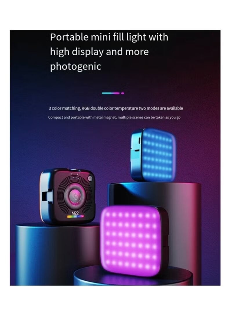 RGB M22 RGB Magnetic Pocket Light Portable LED Fill Light for Mobile Phone Video Conference Live Streaming Photography Rechargeable Mini Camera Light Adjustable Brightness Black - Image 5
