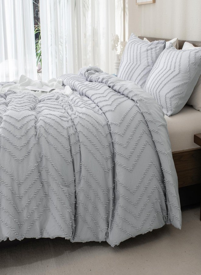 Andency Silver Grey Comforter Full Size, Boho Grey Soft Warm Bedding Comforter Sets for Full Bed, 3 Pieces Gray Chevron Tufted Aesthetic Microfiber Lightweight Comforter Set - Image 3