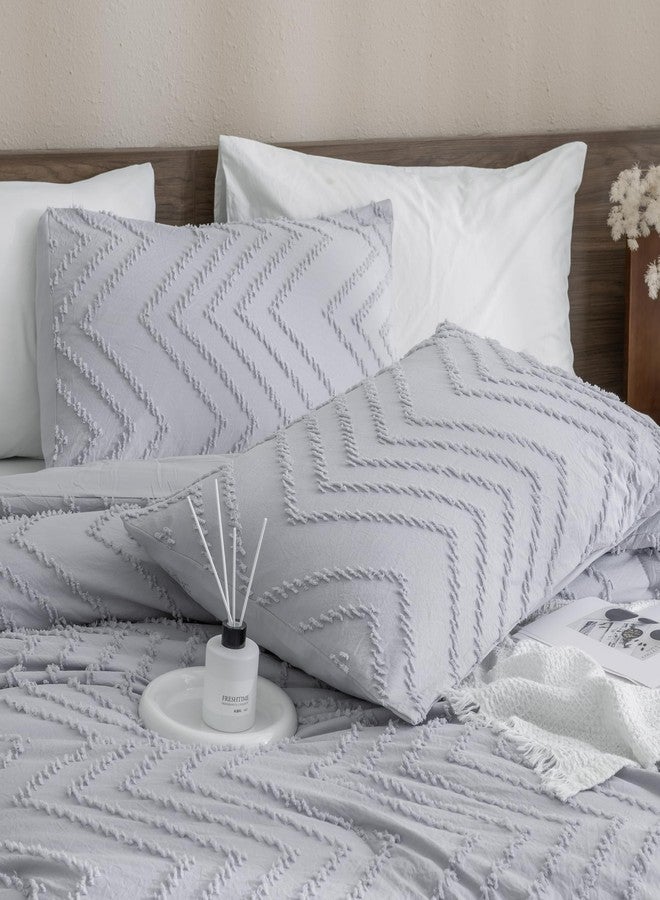 Andency Silver Grey Comforter Full Size, Boho Grey Soft Warm Bedding Comforter Sets for Full Bed, 3 Pieces Gray Chevron Tufted Aesthetic Microfiber Lightweight Comforter Set - Image 4