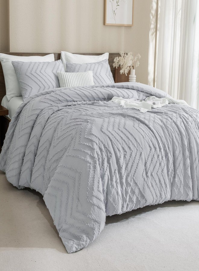 Andency Silver Grey Comforter Full Size, Boho Grey Soft Warm Bedding Comforter Sets for Full Bed, 3 Pieces Gray Chevron Tufted Aesthetic Microfiber Lightweight Comforter Set - Image 2