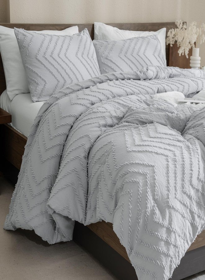 Andency Silver Grey Comforter Full Size, Boho Grey Soft Warm Bedding Comforter Sets for Full Bed, 3 Pieces Gray Chevron Tufted Aesthetic Microfiber Lightweight Comforter Set - Image 1