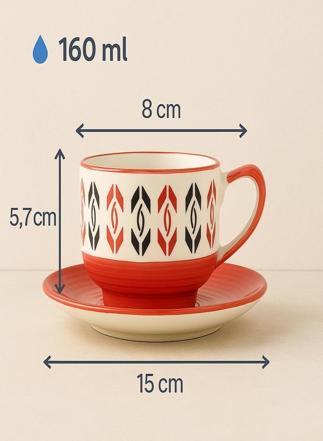 KITTENS Handcrafted Red Ceramic Tea Cup & Saucer Set - 160ml - Set of 6 - Microwave & Dishwasher Safe - Food-Grade, Lead & BPA-Free - Ideal for Daily Use & Elegant Gifting - Image 4