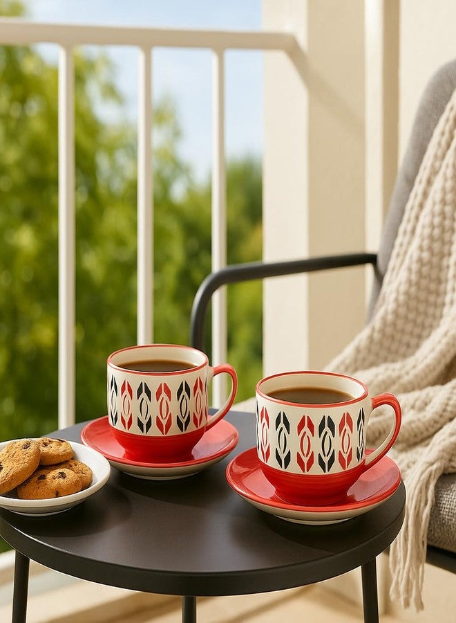 KITTENS Handcrafted Red Ceramic Tea Cup & Saucer Set - 160ml - Set of 6 - Microwave & Dishwasher Safe - Food-Grade, Lead & BPA-Free - Ideal for Daily Use & Elegant Gifting - Image 2