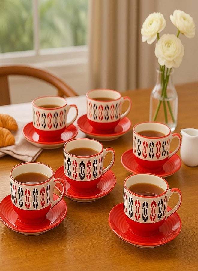 KITTENS Handcrafted Red Ceramic Tea Cup & Saucer Set - 160ml - Set of 6 - Microwave & Dishwasher Safe - Food-Grade, Lead & BPA-Free - Ideal for Daily Use & Elegant Gifting - Image 5