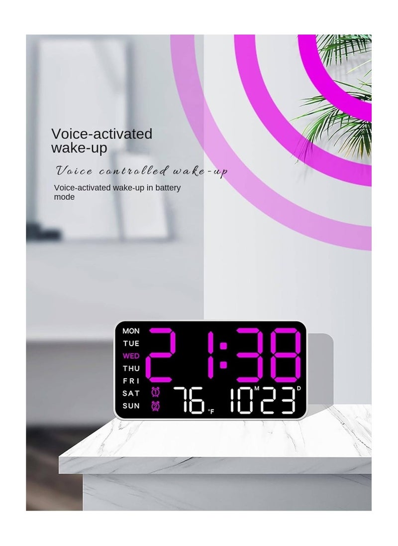 Generic - Borderless Digital Wall Clock with Adjustable LED Color Display – Multi-Function Voice-Controlled Clock, 5-Level Brightness Adjustment, Automatic Photosensitive Sensor, Sleek Wall or Desk Clock for Home & Office - Image 1