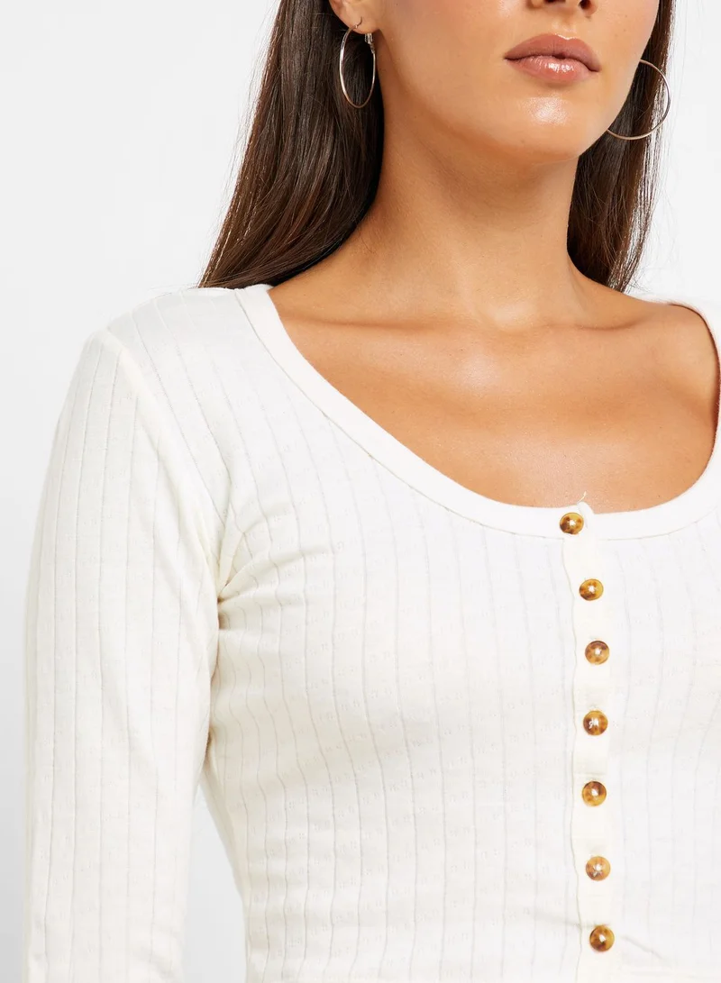Cotton On Ribbed Button Down Crop Top
