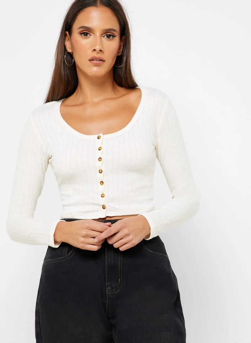 Cotton On Ribbed Button Down Crop Top