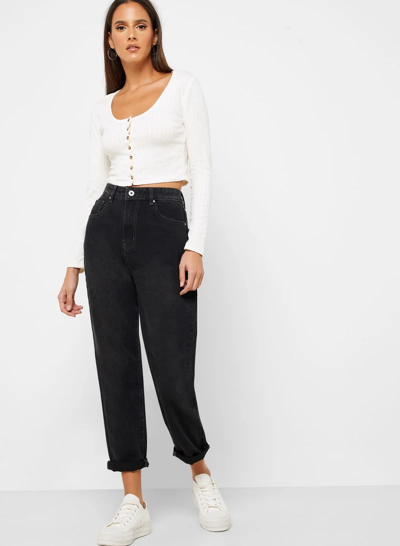 Cotton On Ribbed Button Down Crop Top