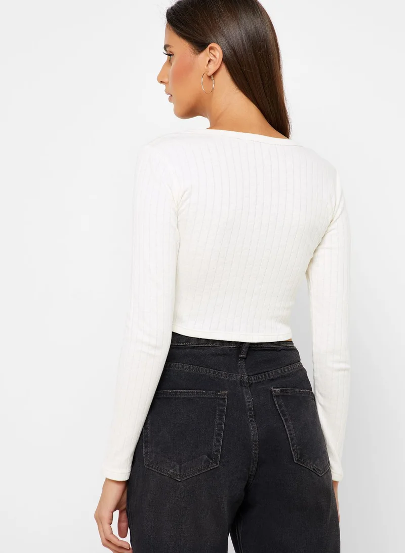 Cotton On Ribbed Button Down Crop Top