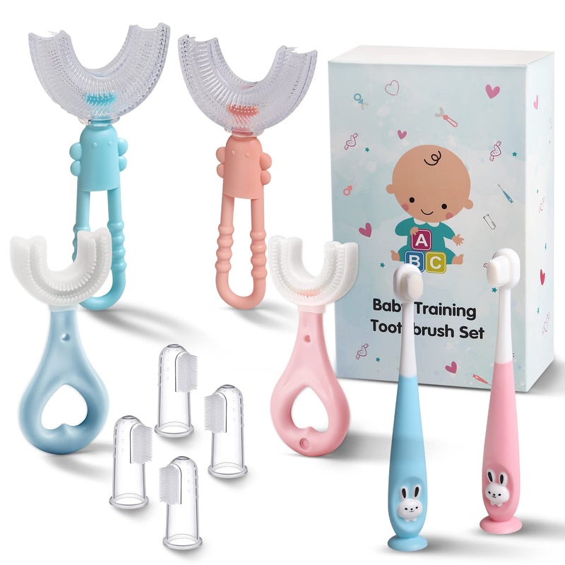 Frerdui Baby Toddler Infant Toothbrush 6 to 12 Months and Up Age 1 2 3 1-2 2-4 Year Old, 10 in 1 Toothbrushes Gift Set with Soft Finger U-shaped Brush Brushing Bristles for Newborns Kids Children Child - Image 1