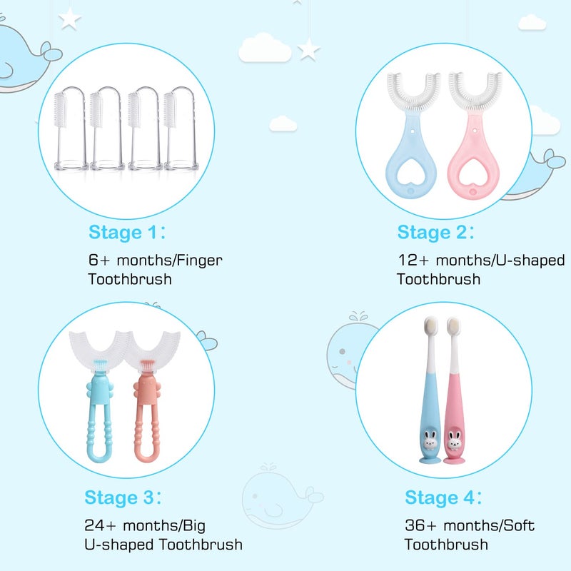 Frerdui Baby Toddler Infant Toothbrush 6 to 12 Months and Up Age 1 2 3 1-2 2-4 Year Old, 10 in 1 Toothbrushes Gift Set with Soft Finger U-shaped Brush Brushing Bristles for Newborns Kids Children Child - Image 2