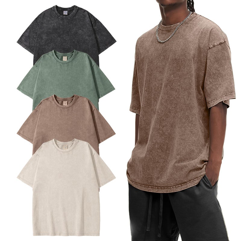 Eisctnd 4 Pack Men's Oversized T-Shirts Heavy Cotton Vintage Tee, Loose Fit Baggy Short Sleeve Casual Streetwear Unisex Tops(4-Black+Beige+Green+Coffee-XL) - Image 1
