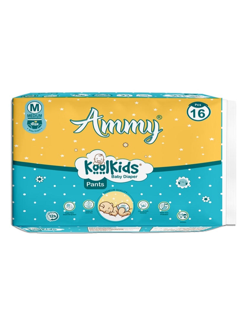 Ammy Ammy Koolkids Baby Diaper Pants, M Size (16 Count), Rash Free Diaper Pants for Babies,Super soft, Super Flexi Smart Fit- System, (7-12Kg)  - Image 1
