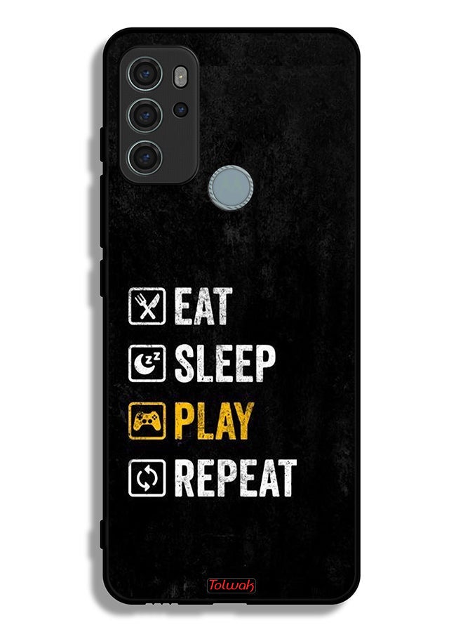 Tolwak Motorola Moto G60S Protective Case Cover Eat Sleep Play Repeat - Image 2