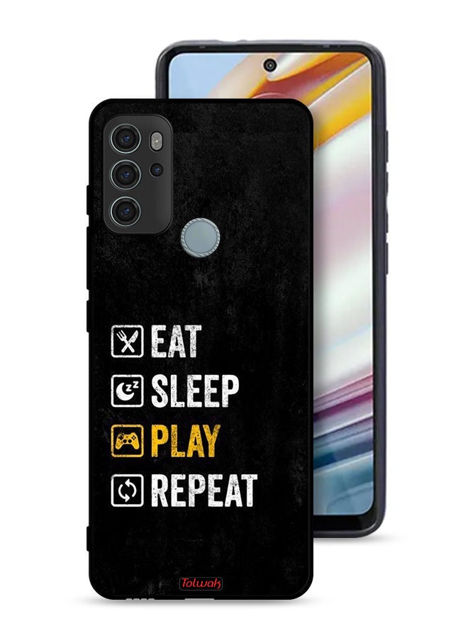 Tolwak Motorola Moto G60S Protective Case Cover Eat Sleep Play Repeat - Image 1