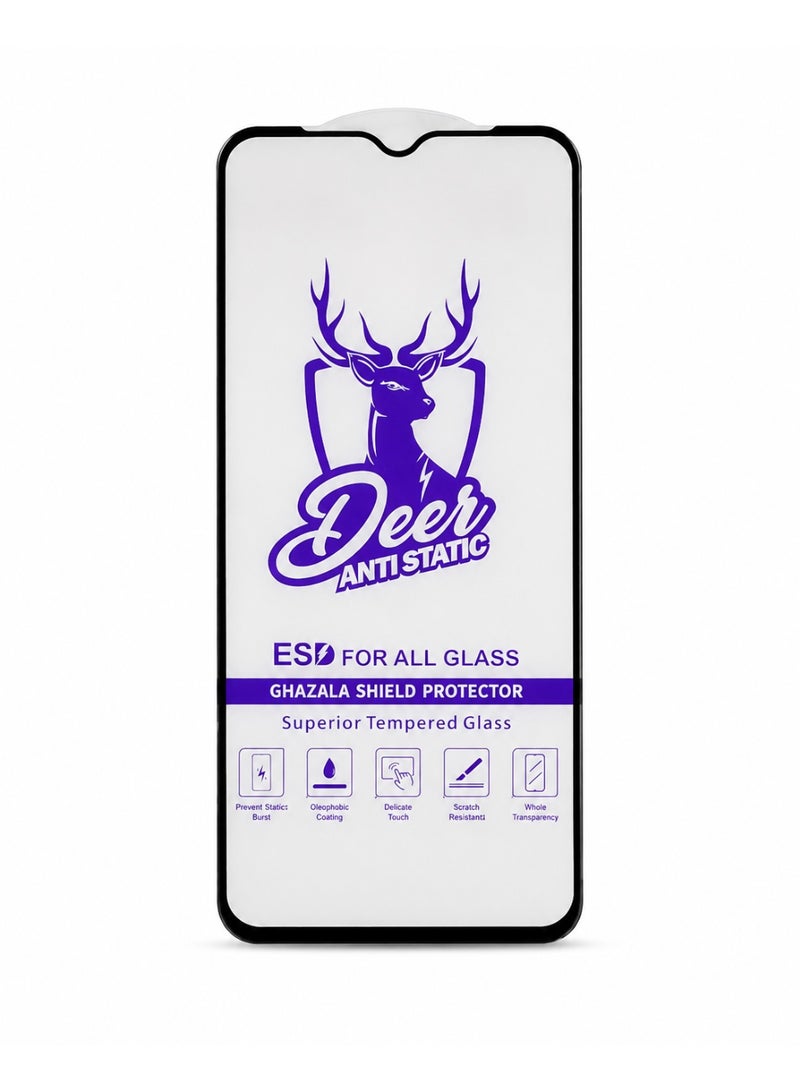 دير واقي شاشة زجاجي مقسى للتغطية الكاملة مضاد للاستاتيكية (ESD) من DEER متوافق مع هاتف سامسونج جالكسي M12 - شفاف بإطار أسود - Image 2