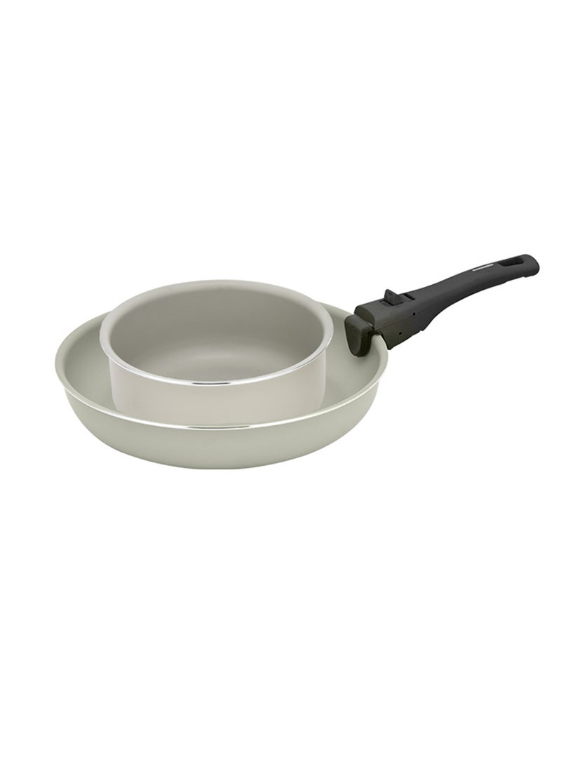 Sharpdo طقم أواني طهي غير لاصقة، أواني ومقالي ألمنيوم، طقم مقلاة قابل للفصل مع مقبض قابل للإزالة، أواني طهي آمنة للفرن، كريمي أبيض - Image 2