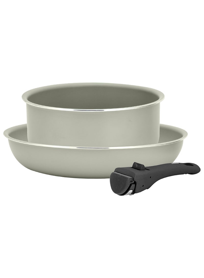 Sharpdo طقم أواني طهي غير لاصقة، أواني ومقالي ألمنيوم، طقم مقلاة قابل للفصل مع مقبض قابل للإزالة، أواني طهي آمنة للفرن، كريمي أبيض - Image 1