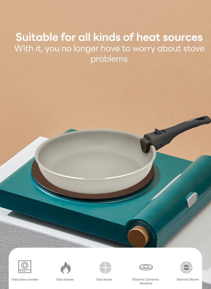 Sharpdo طقم أواني طهي غير لاصقة، أواني ومقالي ألمنيوم، طقم مقلاة قابل للفصل مع مقبض قابل للإزالة، أواني طهي آمنة للفرن، كريمي أبيض - Image 3