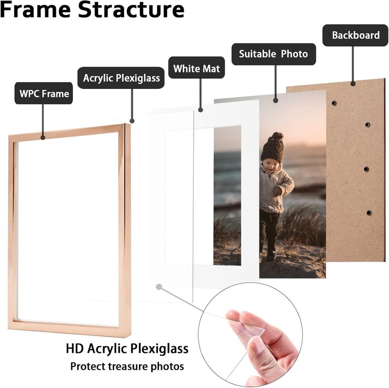 KINLINK إطارات صور Kinlink 4x6 ، إطارات صور ذهبية مع زجاج شبكي لأعلى طاولة وجدار إطارات مصورة الخشب المركب للشاشة الأفقية أو الرأسية - مجموعة من 4 - Image 2
