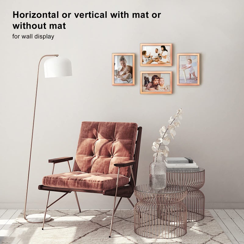 KINLINK إطارات صور Kinlink 4x6 ، إطارات صور ذهبية مع زجاج شبكي لأعلى طاولة وجدار إطارات مصورة الخشب المركب للشاشة الأفقية أو الرأسية - مجموعة من 4 - Image 4