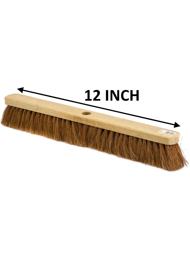 Poaker Broom With Natural Coco Bristles Soft And Stiff Sweeping Brush For Indoor/Outdoor Use, Perfect For Yards, Offices, Warehouses, And Garages (12 Inch, With Handle) - Image 2