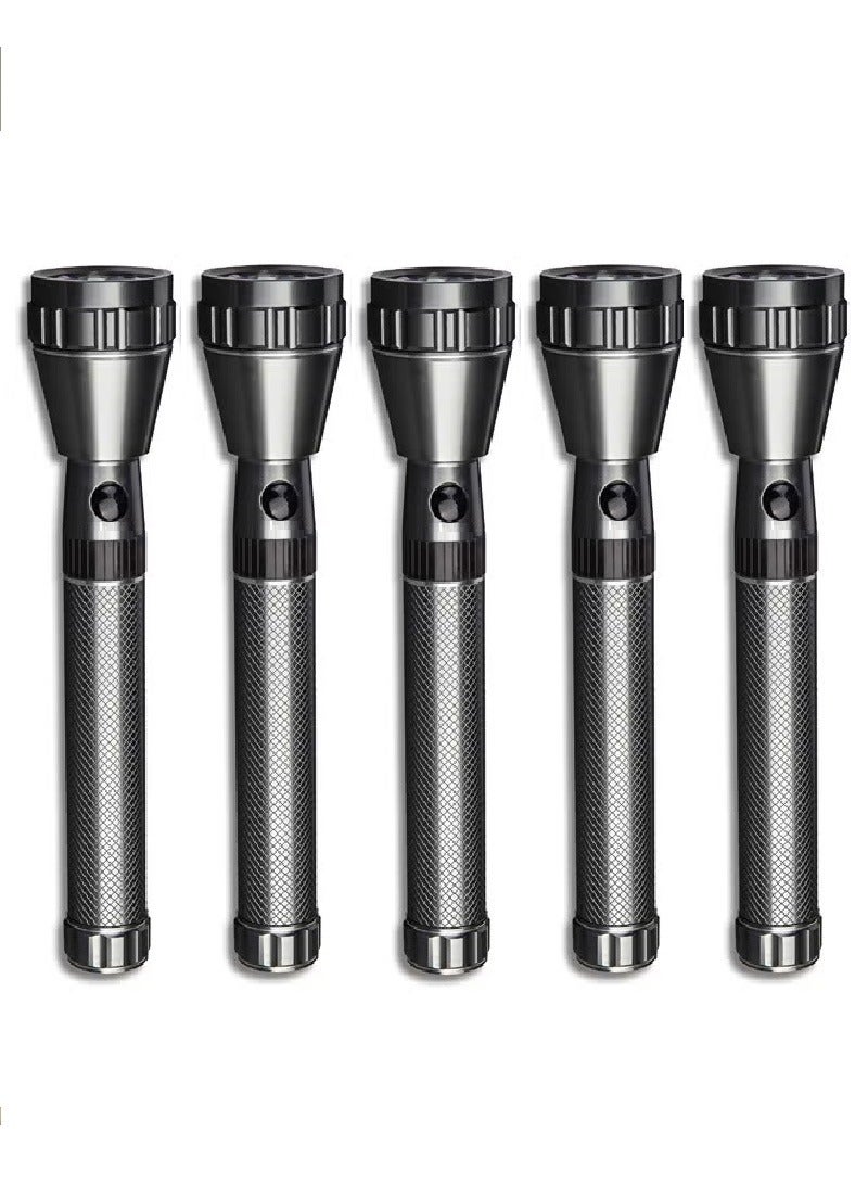 Impex 5-Piece Durable Powerful LED Flashlight Set, Aluminium Body, 2000mAh 2SC Lithium Rechargeable Battery,1200 Meters Real Range Distance Black