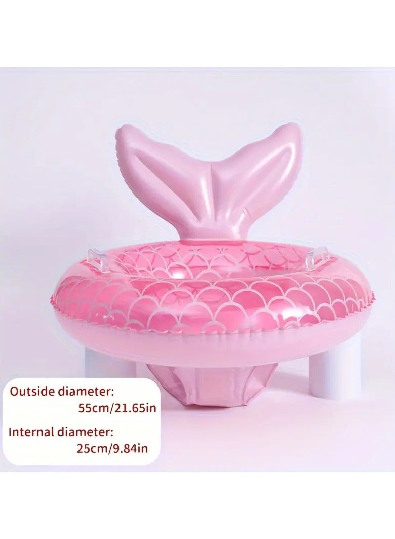 Goolsky 1pc Mermaid-shaped Swimming Ring With Handle, Cute Swimming Float With Seat - Image 4