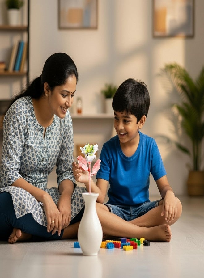 ThinkerPlace مجموعة مكعبات بناء زهرة الزنبق من ثينكر بليس (106 قطعة، 12 في 1) | طقم حامل أقلام على شكل زهرة للأطفال من عمر 6 سنوات فما فوق (بنين وبنات) | لعبة حرفية وتعليمية إبداعية | هدية مثالية للأطفال - Image 4