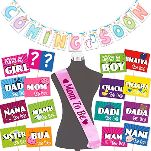 Wobbox Baby Shower Decoration Items| Baby Shower Ceremony Photo Booth Props for Photoshoot, Baby Shower Banner& Mom to Be Sash, Godh Bharai Ceremony Decoration Kit-(FP1936) - Image 1