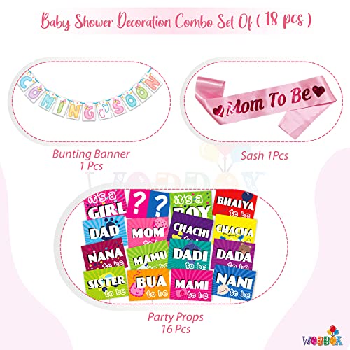 Wobbox Baby Shower Decoration Items| Baby Shower Ceremony Photo Booth Props for Photoshoot, Baby Shower Banner& Mom to Be Sash, Godh Bharai Ceremony Decoration Kit-(FP1936) - Image 2