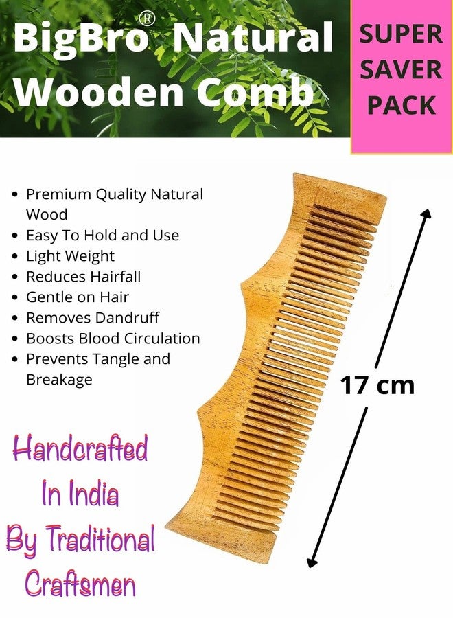 BigBro Pure Natural Wooden Comb 2pc Wide Teeth for Women and Men | Organic Antibacterial Hair Dandruff Remover Styling Comb| Handcrafted (Super Saver Pack of 2 Combs + 2 Velvet Hair Scrunchies) - Image 5