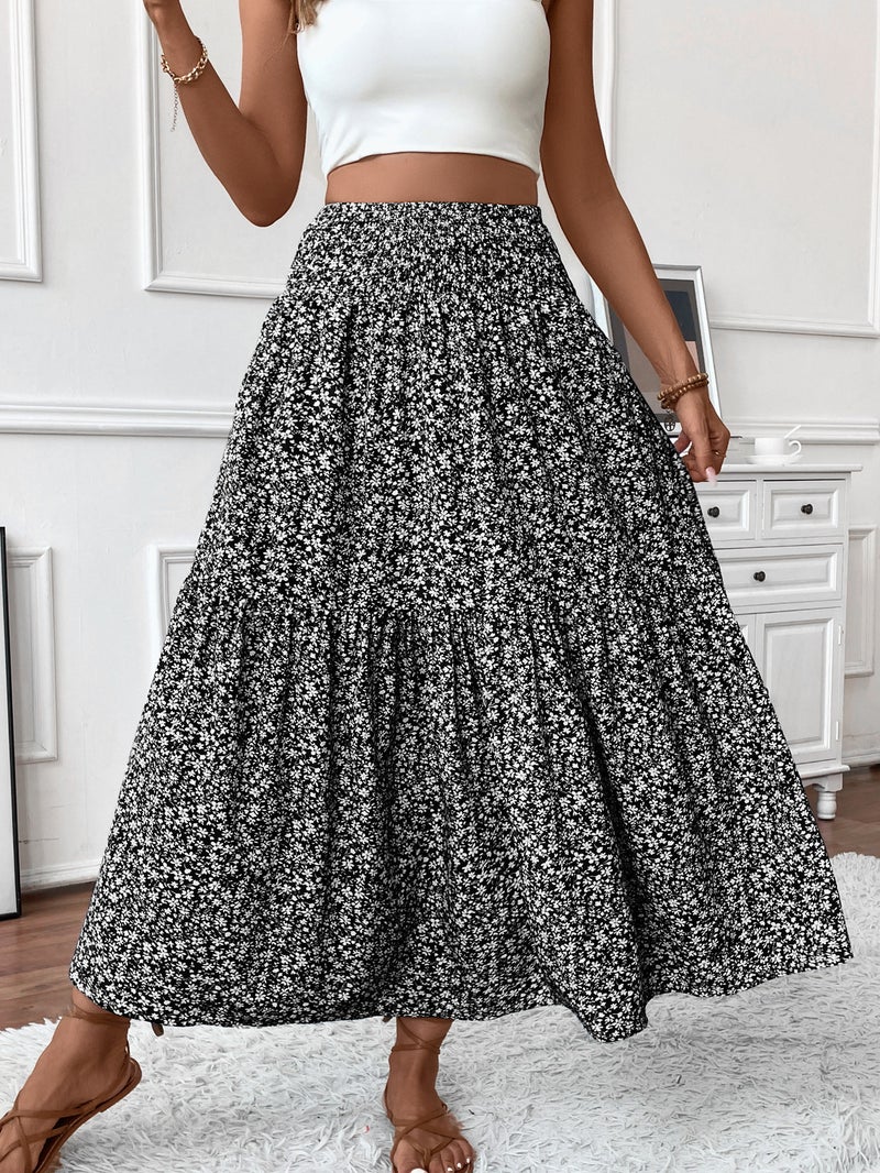 A-line Floral Print Long Skirt for Women